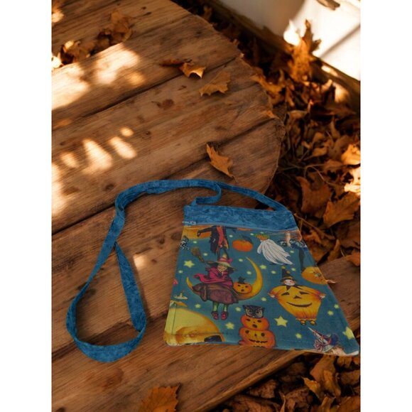 Witchy-Themed Handcrafted Crossbody Bag Zipper Closure Halloween - Picture 5 of 10